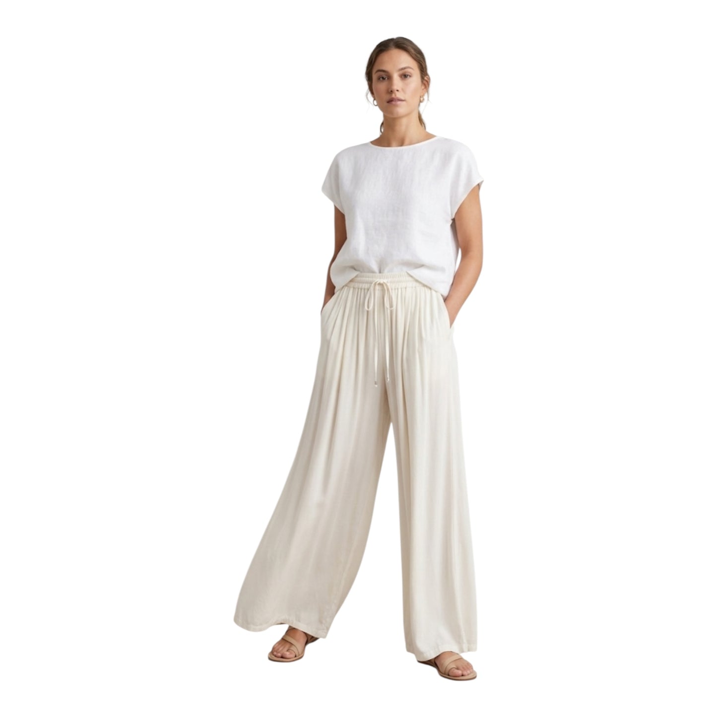 Palazzo pantalon Crèmekleurige 100% Viscose