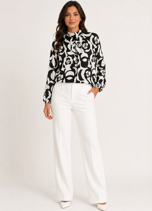 Elegante Blouse met Bloemenprint Zwart/Wit