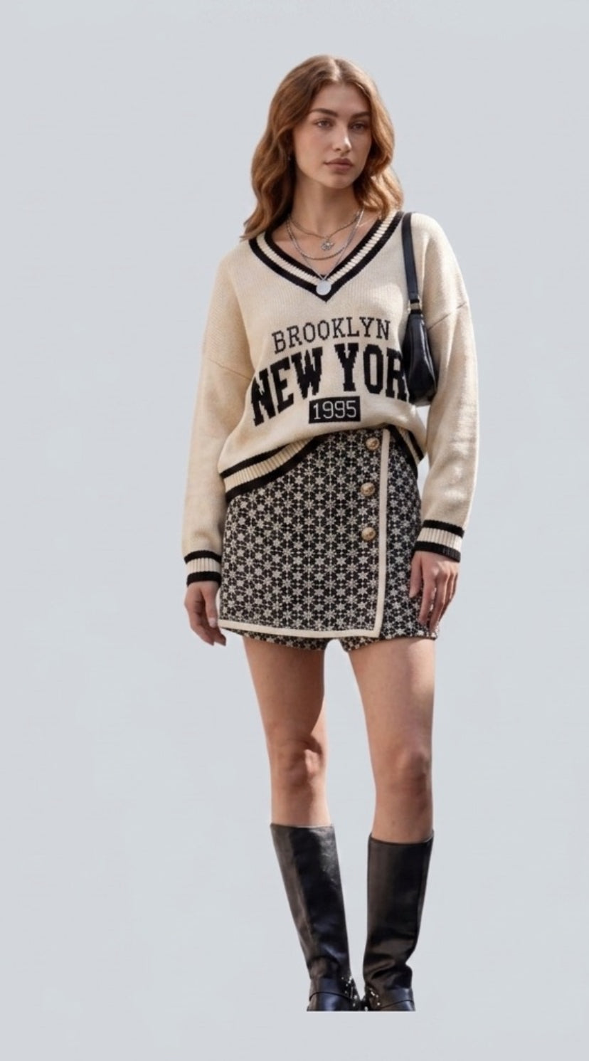 Zwart/crème mini rok