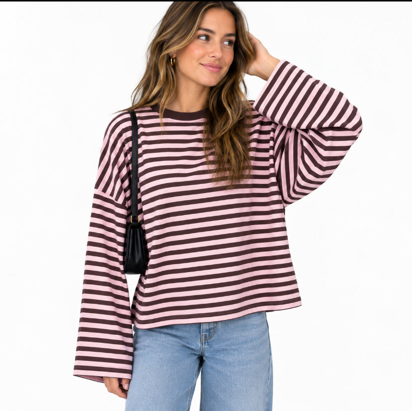 Donkerbruin/Roze gestreepte longsleeve
