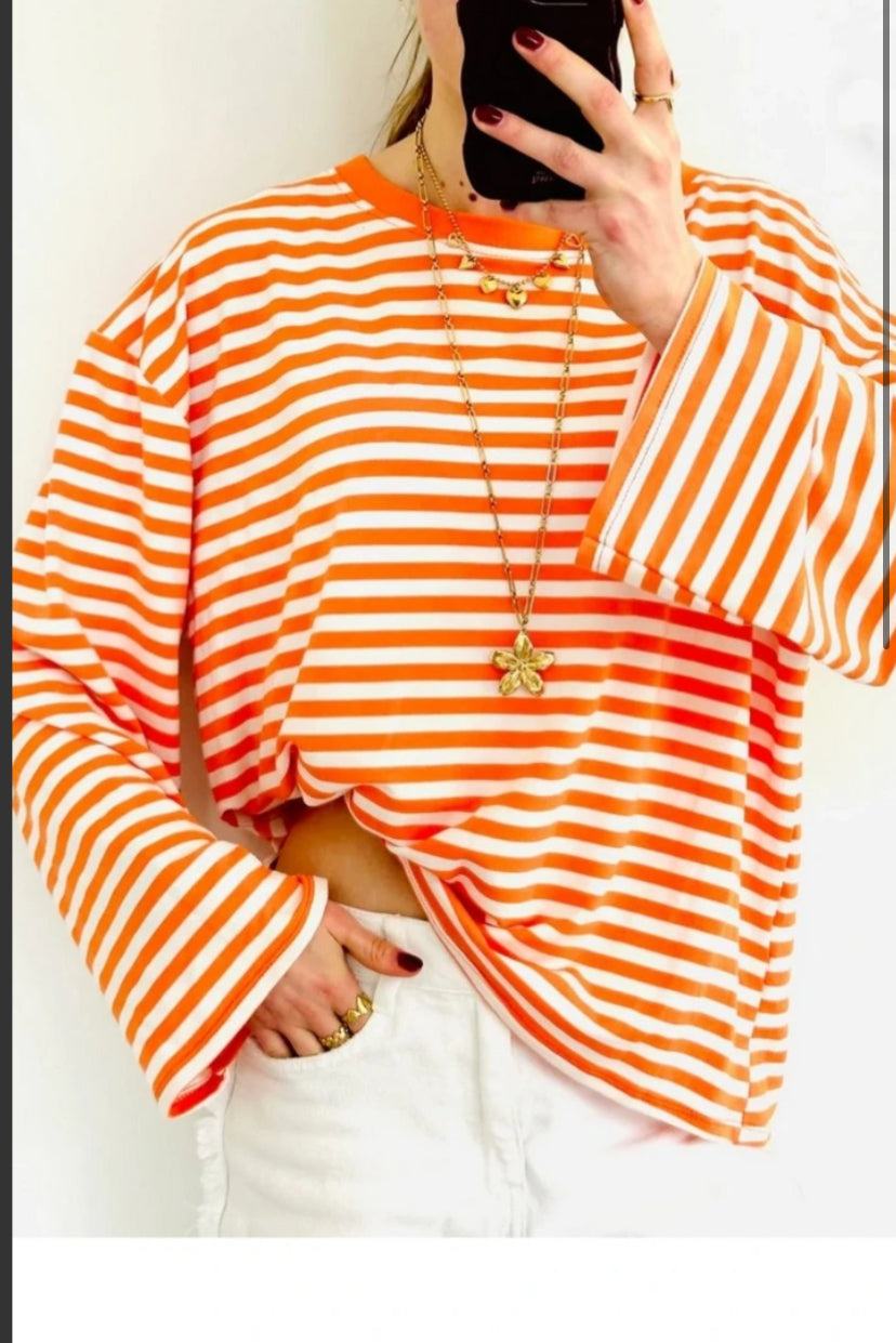 Casual stripe longsleeve oranje