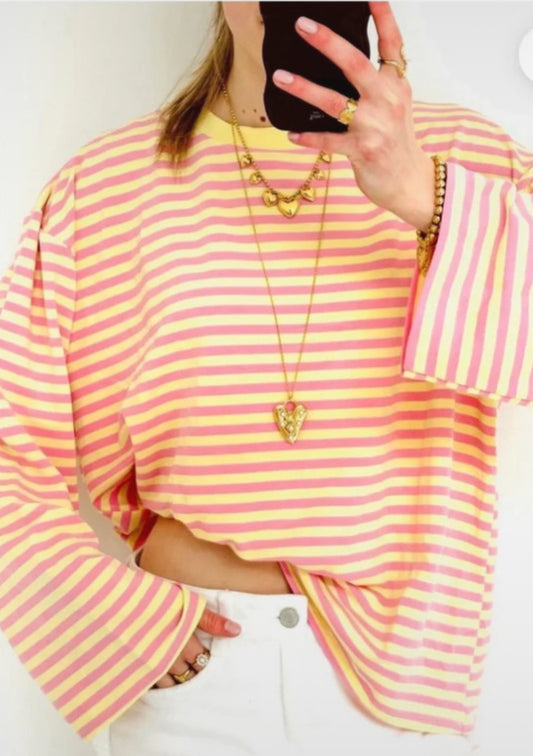 casual stripe longsleeve Roze/geel