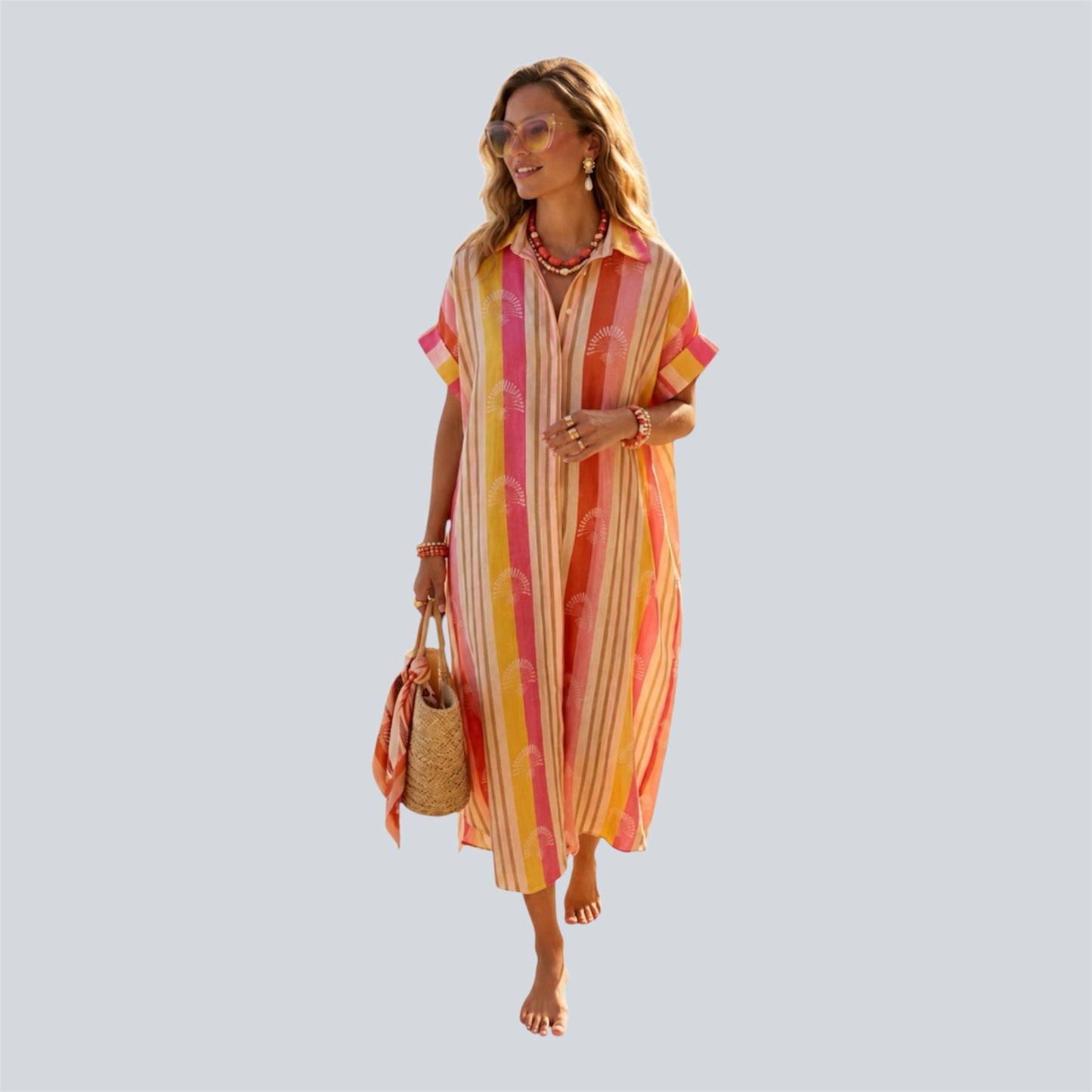 Printed Maxi Shirt Kleurrijke Dames Jurk