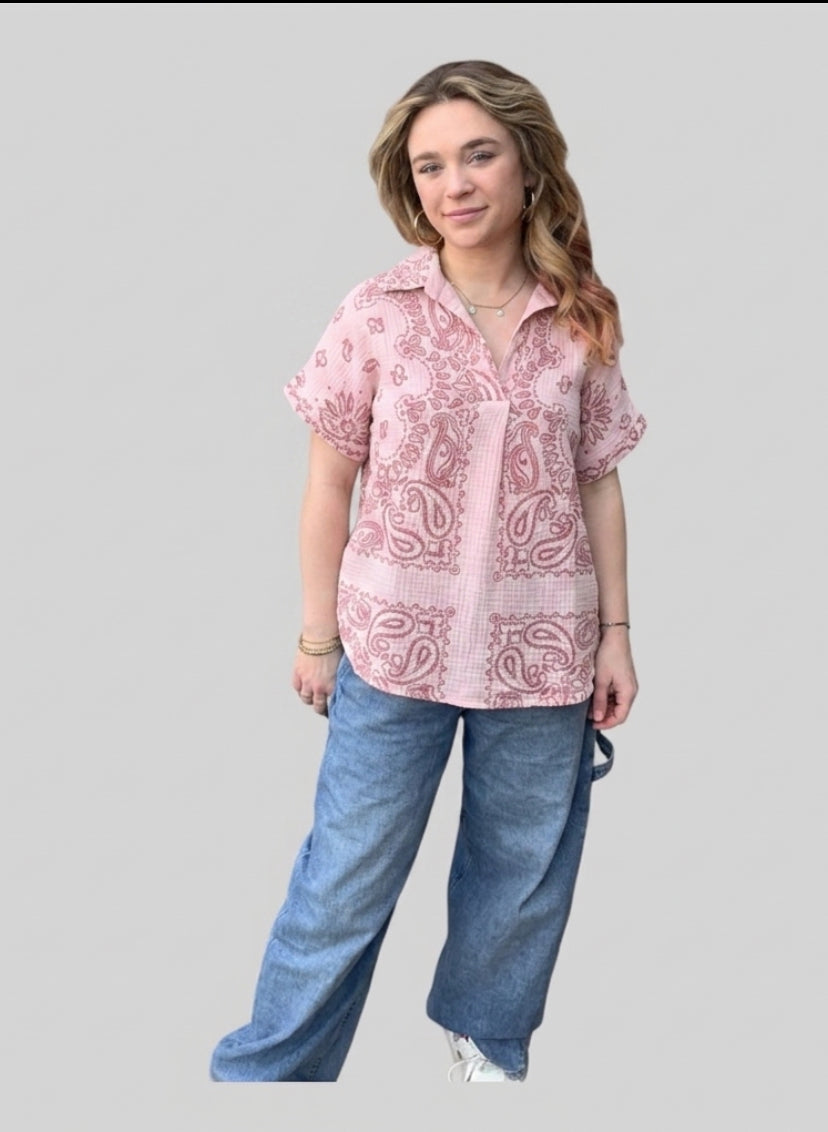 Bandana wrap blouse roze en Army green