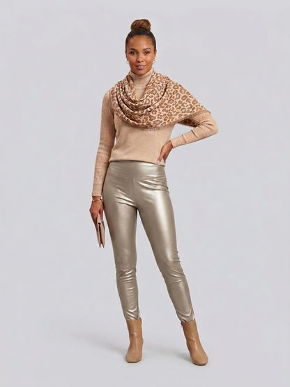 Faux Leather high waist legging Taupe en champagne kleur