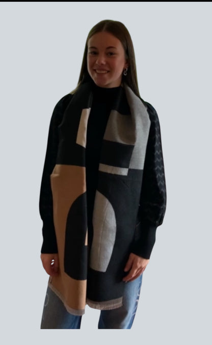 Paris Sjaal Beige Zwart en Grijs