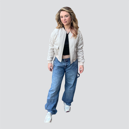 Dames Beige Bomberjack met klepzakken