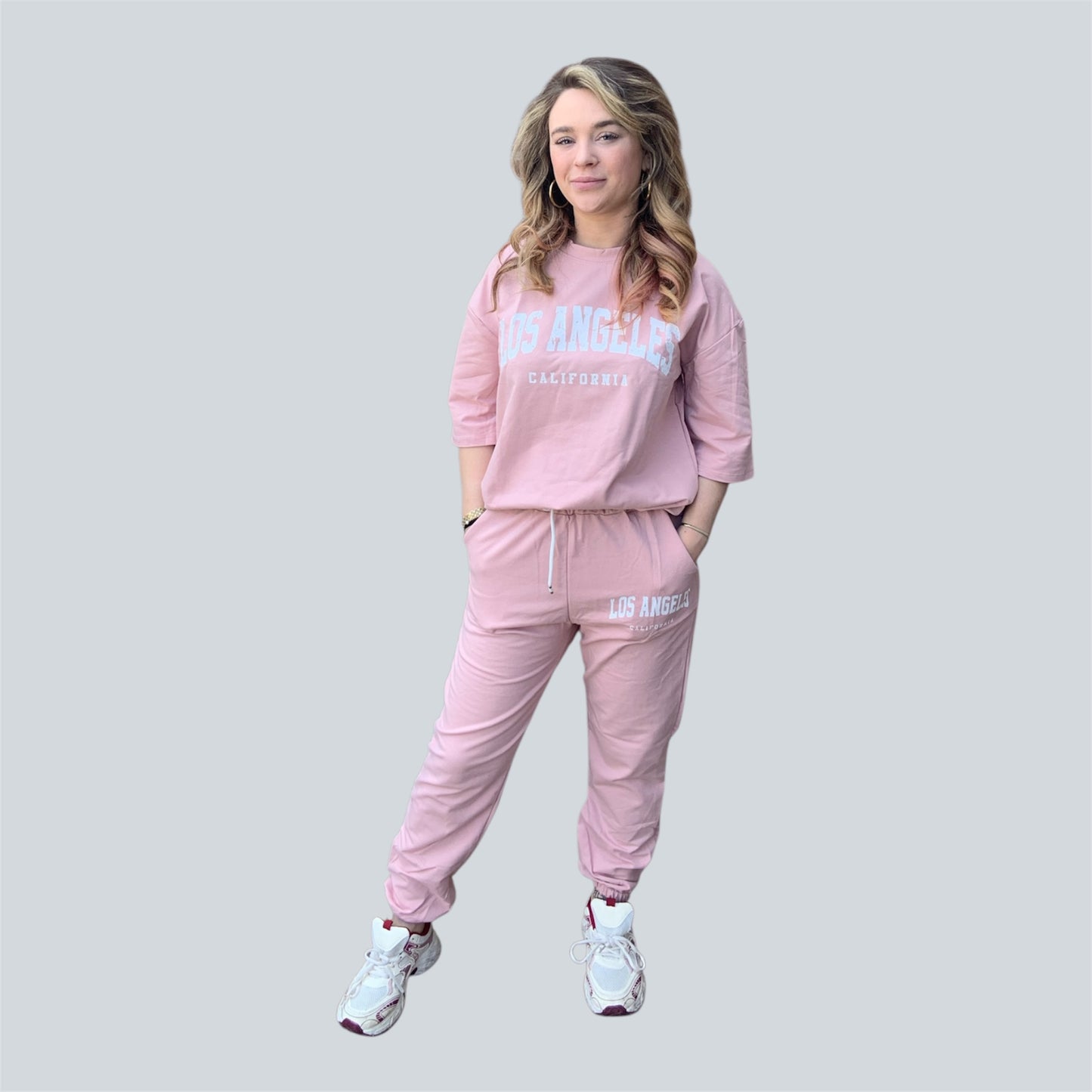 Los Angels loungewear set oudroze,Zwart en Beige