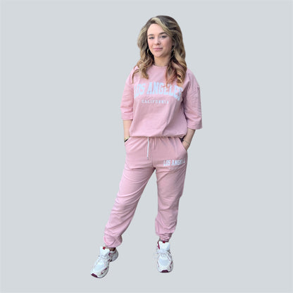 Los Angels loungewear set oudroze,Zwart en Beige