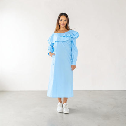 Lichtblauwe off-shoulder jurk 100%Cotton