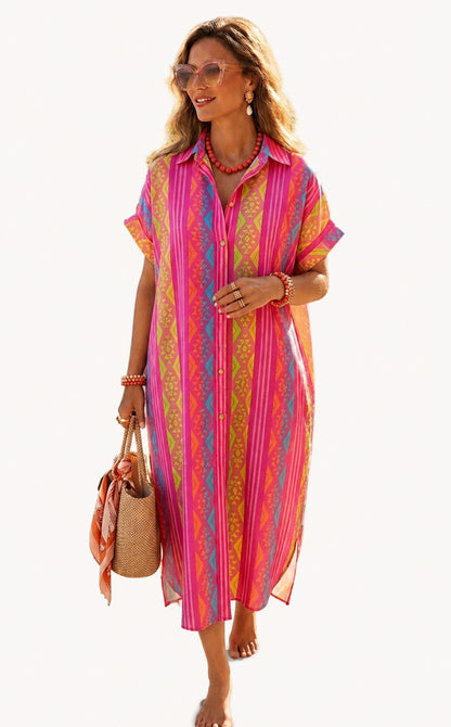 Printed Midi Shirt Kleurrijke Dames Jurk