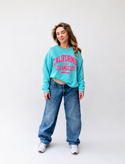 California sweater roze en Aqua blauw