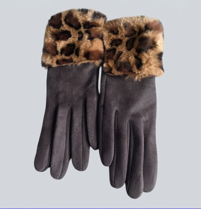 Luxe Burgundy en donkergrijs Panterprint Handschoenen