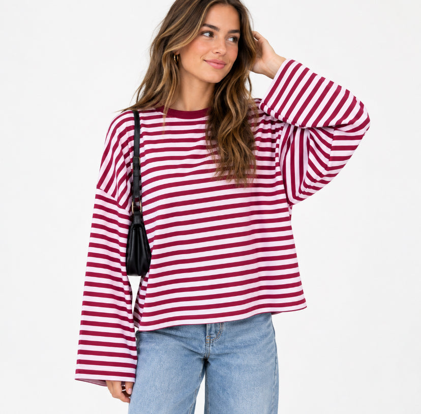 Burgundy/Roze gestreepte longsleeve