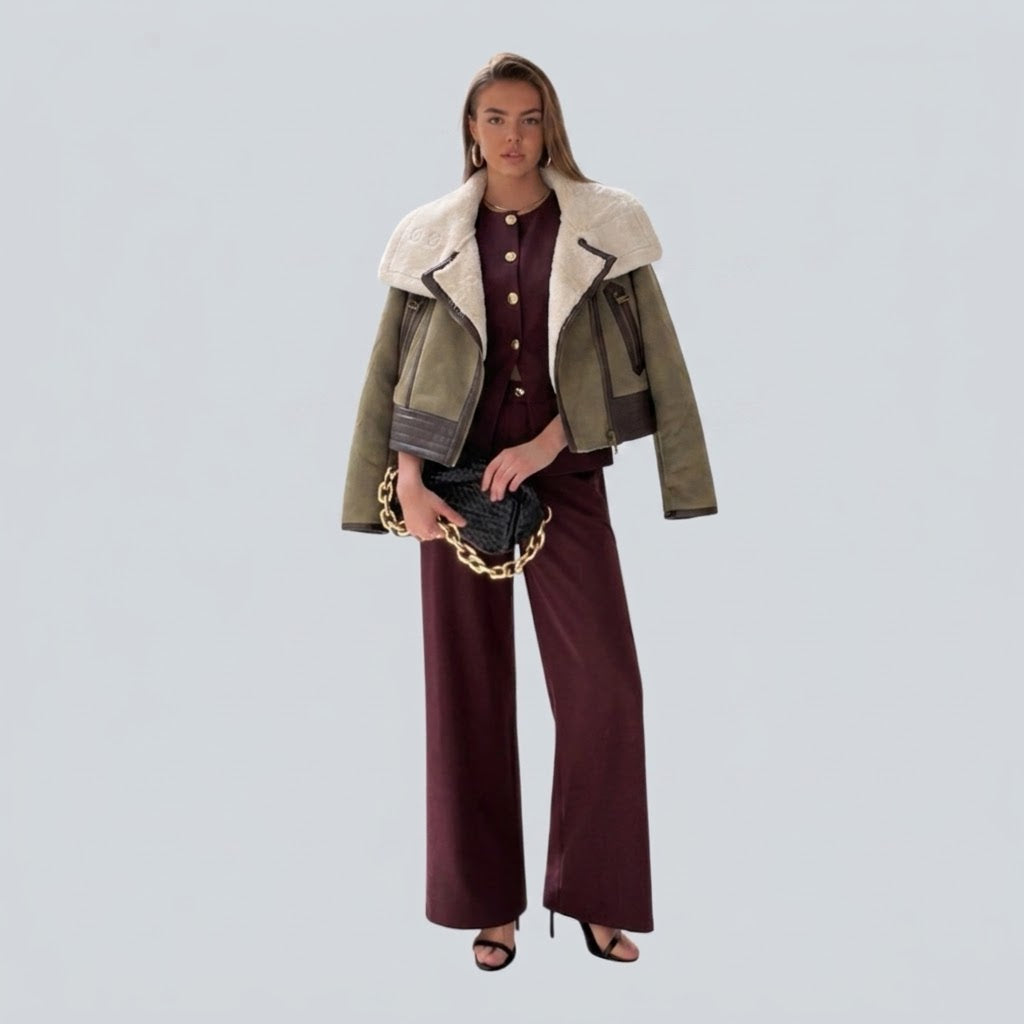 Khaki Groene  Biker Jacket