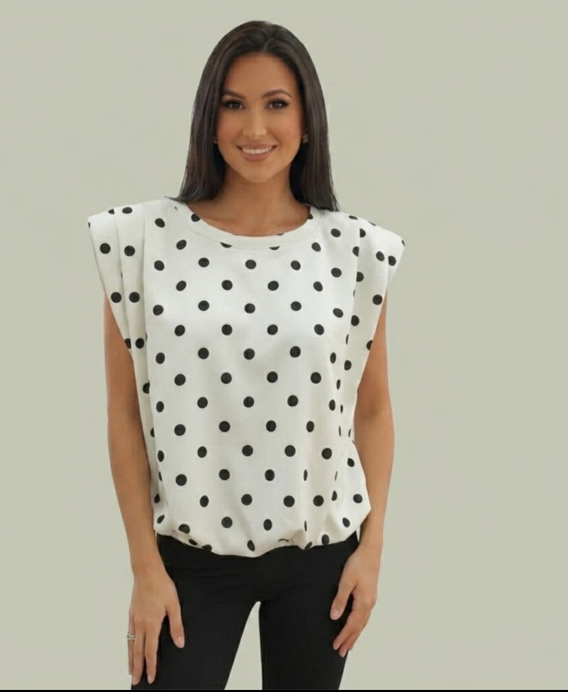 Polka-Dot top met schouderpads