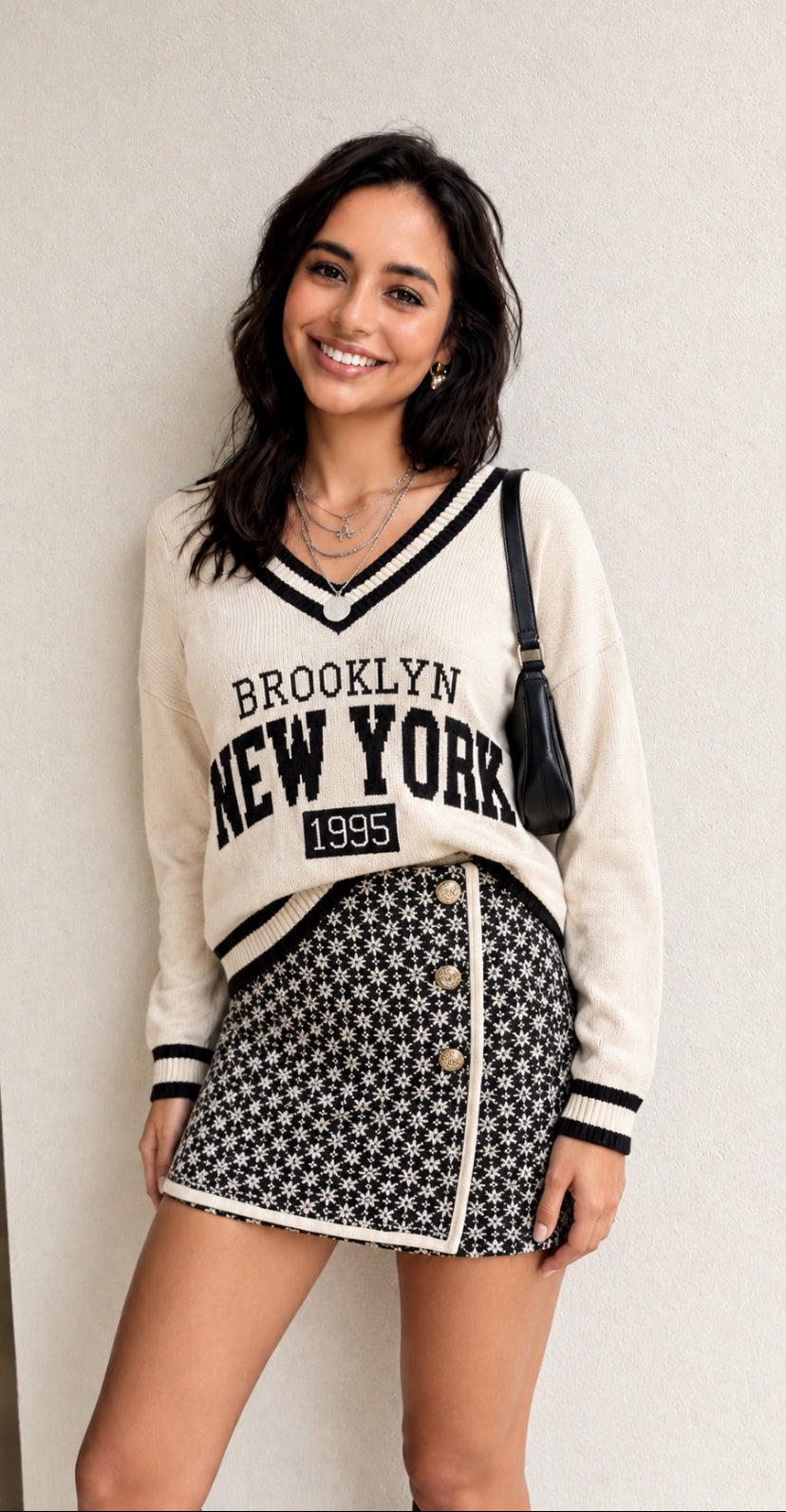 Zwart/crème mini rok