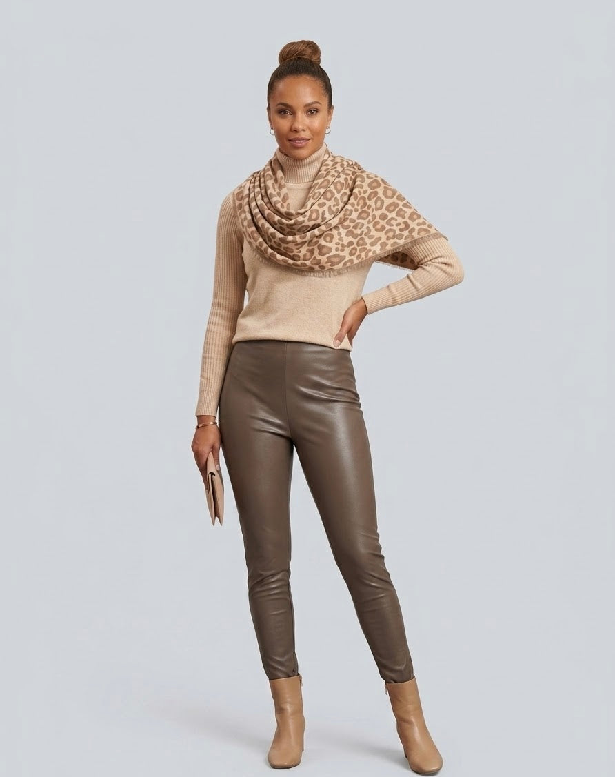 Faux Leather high waist legging Taupe en champagne kleur