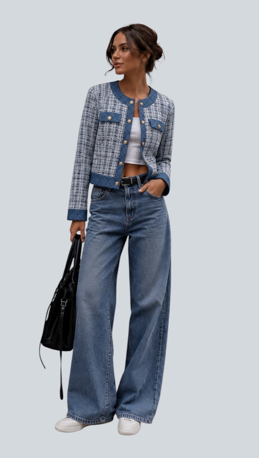 Jeans Tweed jacket met denim details