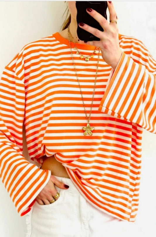 Casual stripe longsleeve oranje