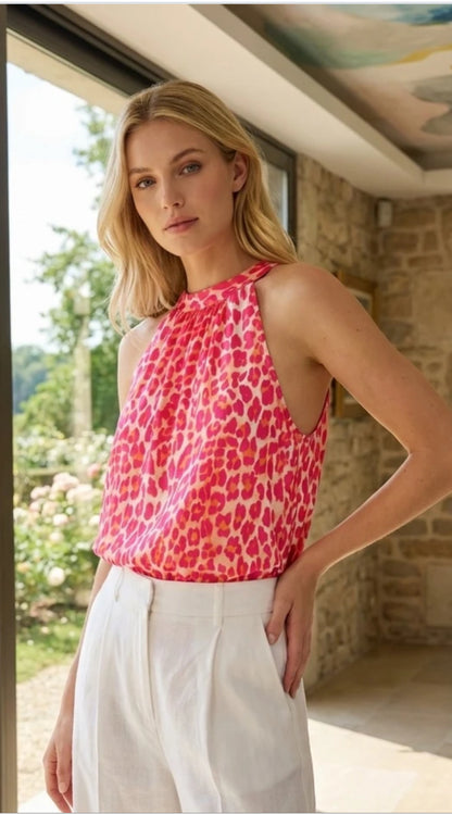Leopard Haltertop Fuchsia