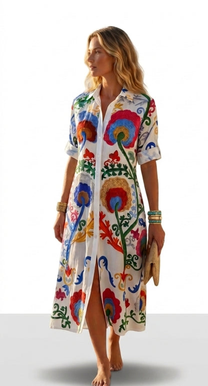 kleurrijke Boho Maxi-jurk met bloemen motief in de Royal Blue