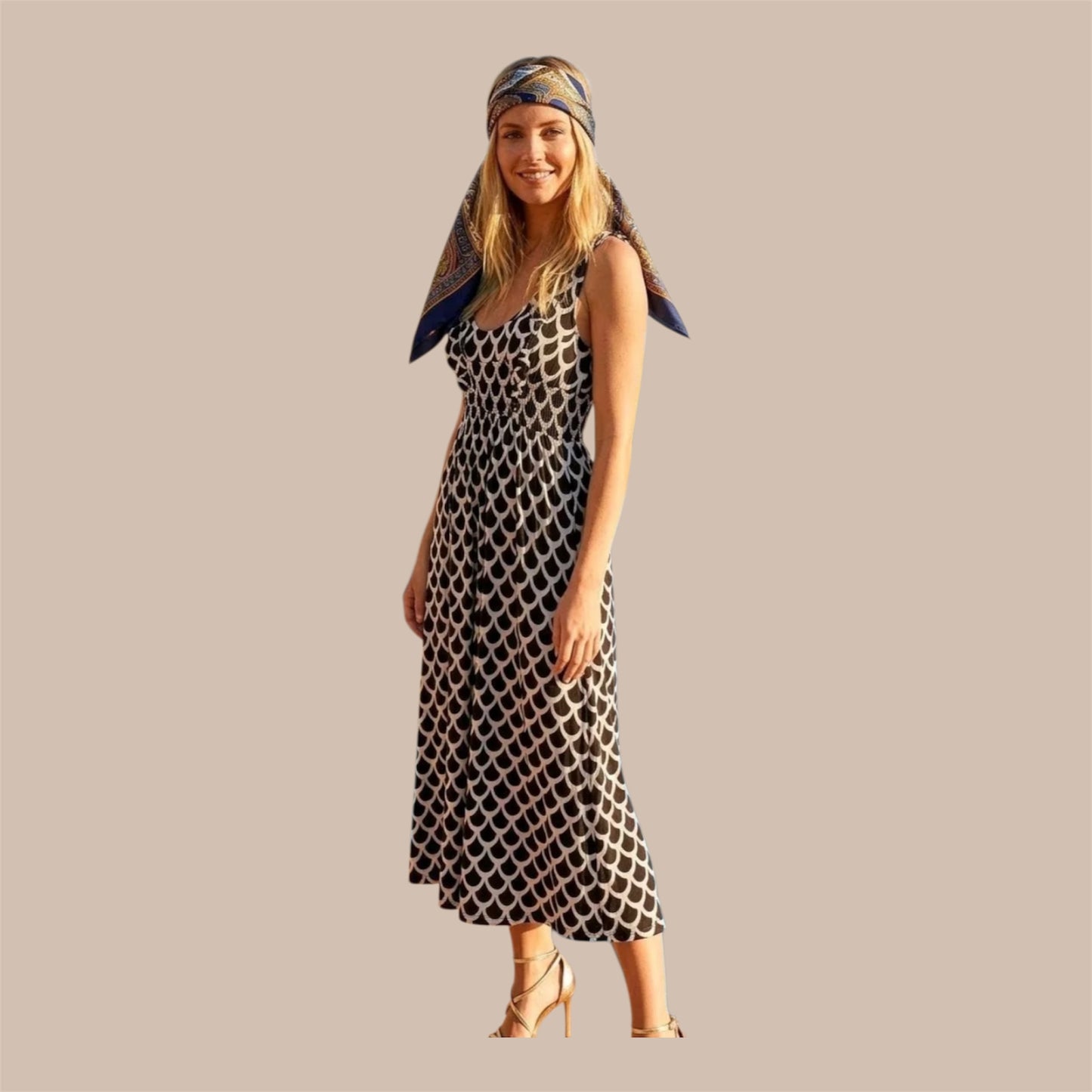 Maxi jurk met Zwart/Wit grafische print