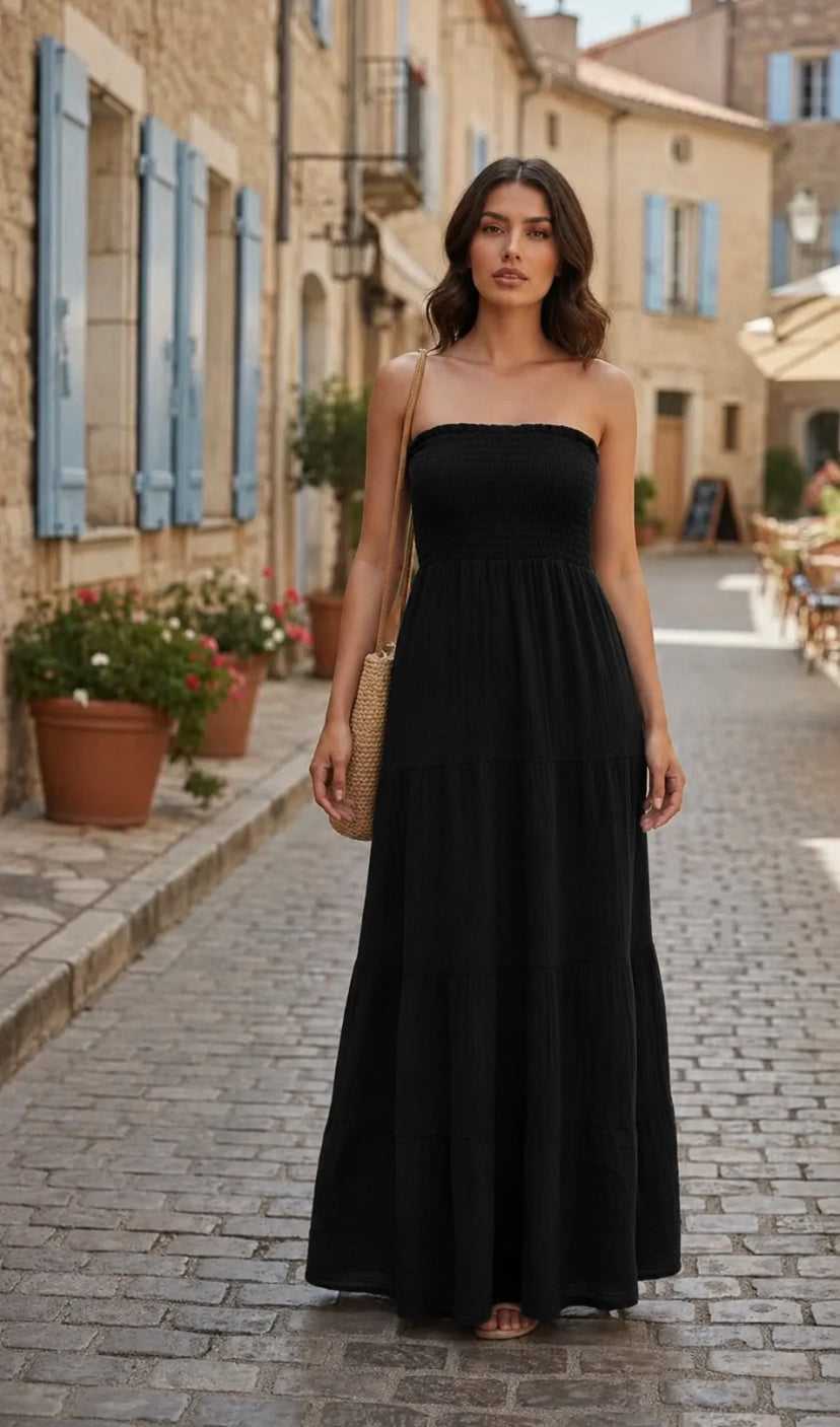 Valencia cotton strapless dress zwart