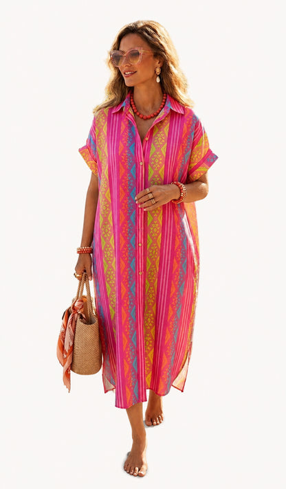 Printed Midi Shirt Kleurrijke Dames Jurk