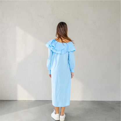 Lichtblauwe off-shoulder jurk 100%Cotton