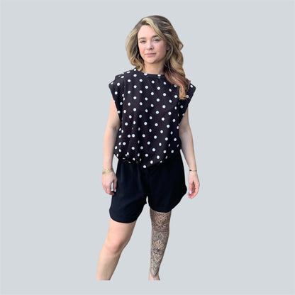 Polka-Dot top met schouderpads