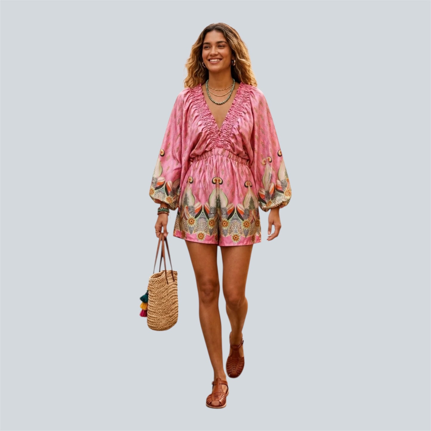 Zwart of Roze Playsuits met Bohemian Print