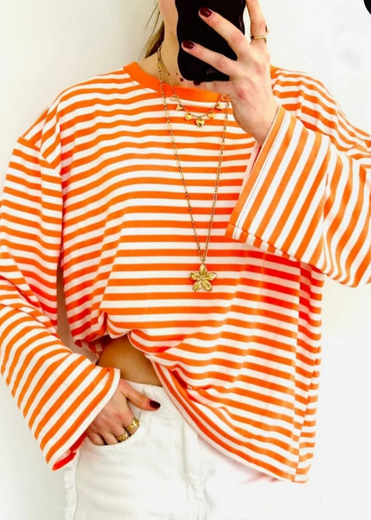 Casual stripe longsleeve oranje