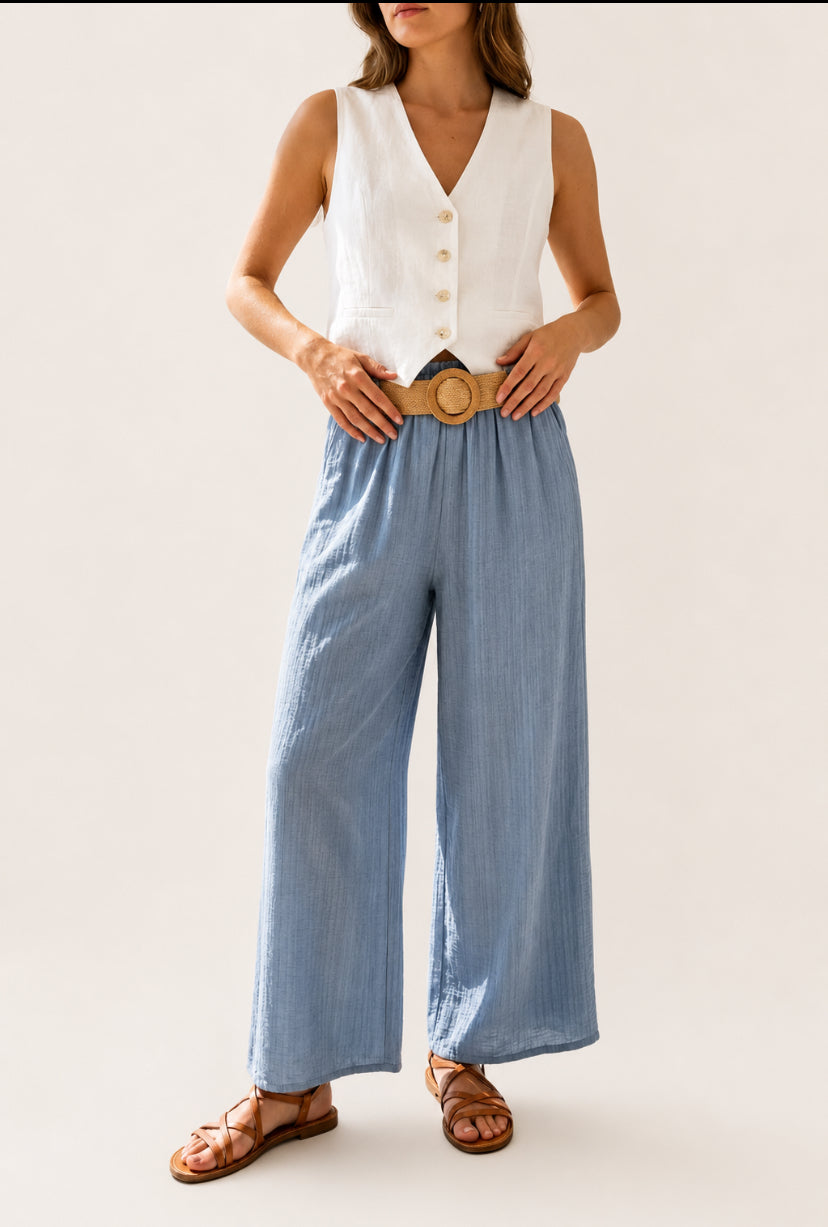 Demin light Blue Pallazo Pantalon met Riem