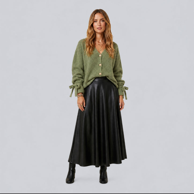 Khaki Gebreid Vest met Strikdetail