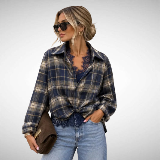 Navy blauw geruite blouse