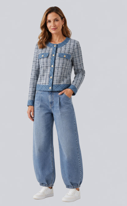 Jeans Tweed jacket met denim details