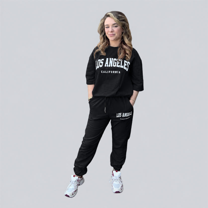 Los Angels loungewear set oudroze,Zwart en Beige