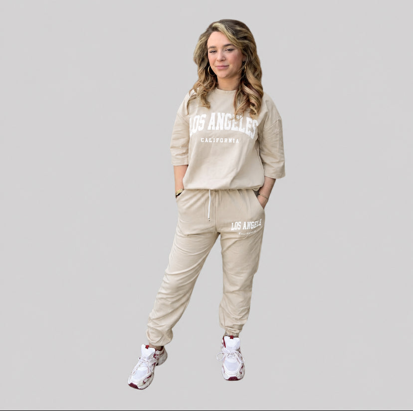 Los Angels loungewear set oudroze,Zwart en Beige
