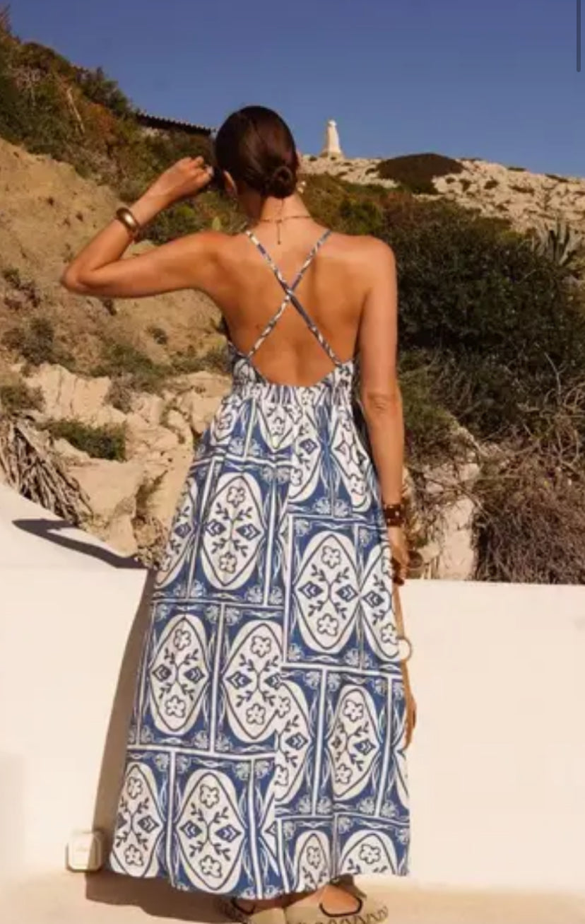 Santorini Maxi-jurk blauw/Beige