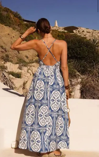Santorini Maxi-jurk blauw/Beige