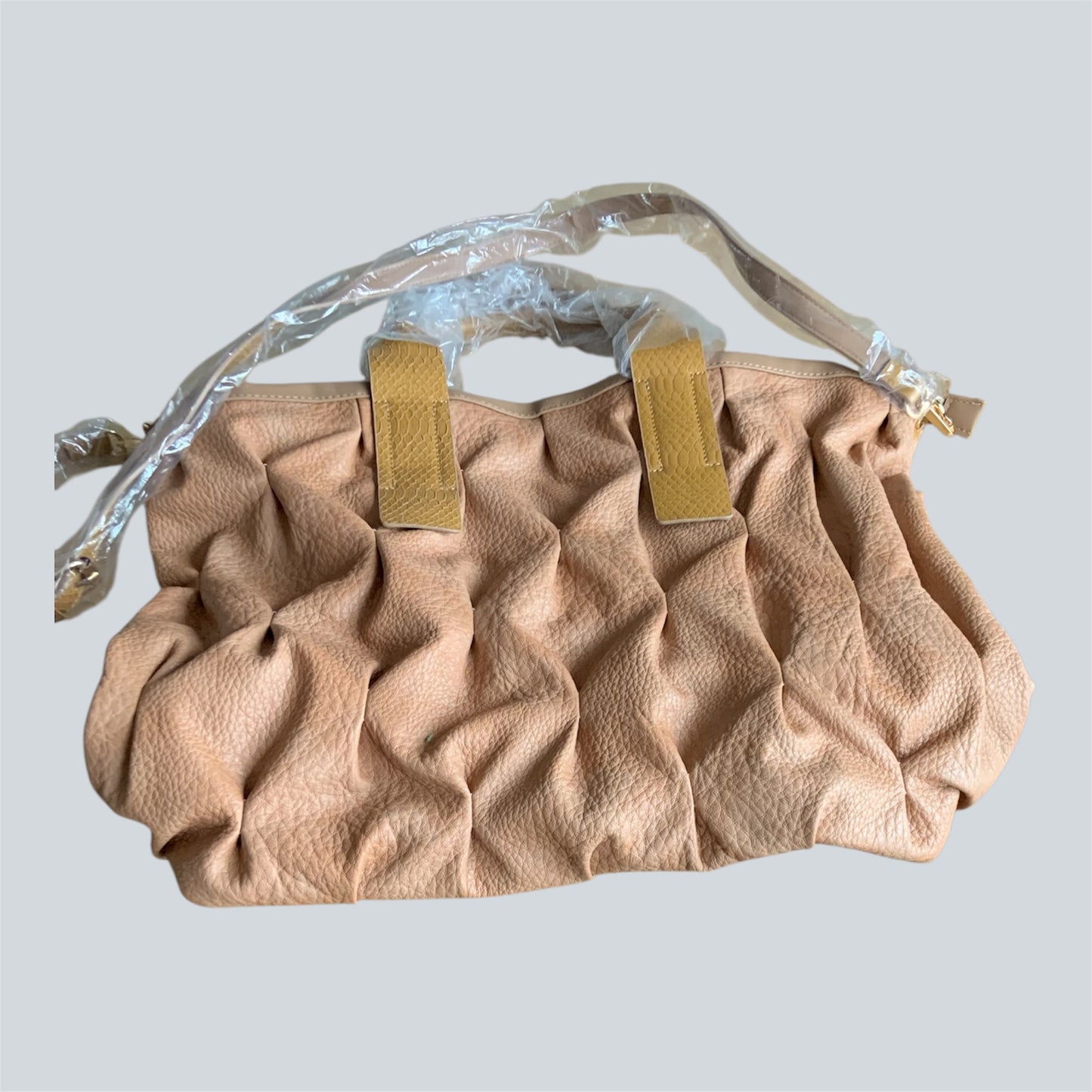 Ruime shopper bruin  met aqua blauw van binnen