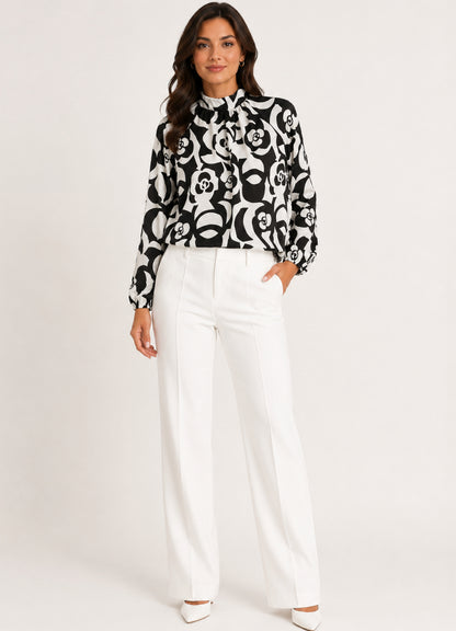 Elegante Blouse met Bloemenprint Zwart/Wit