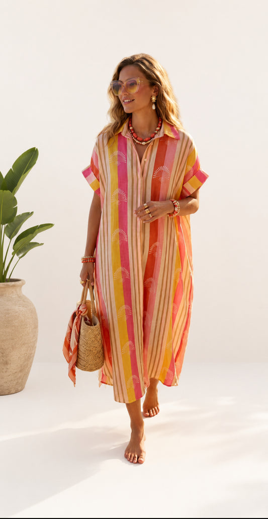 Printed Maxi Shirt Kleurrijke Dames Jurk