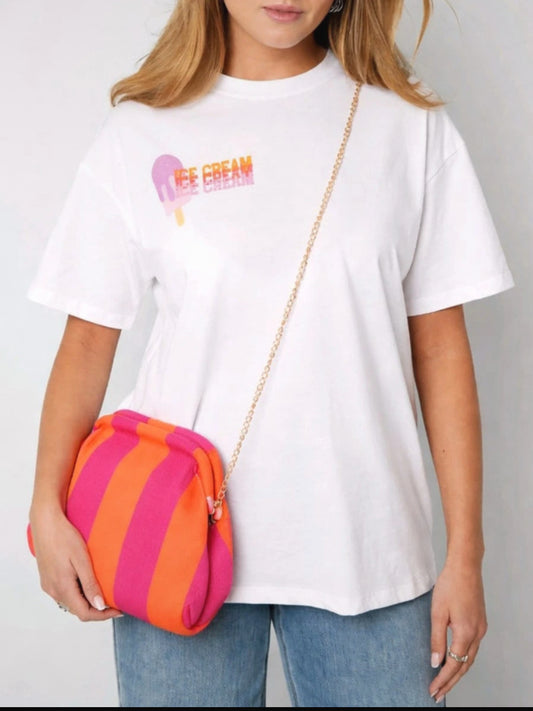 Clutch stripe Oranje/ Fuschia