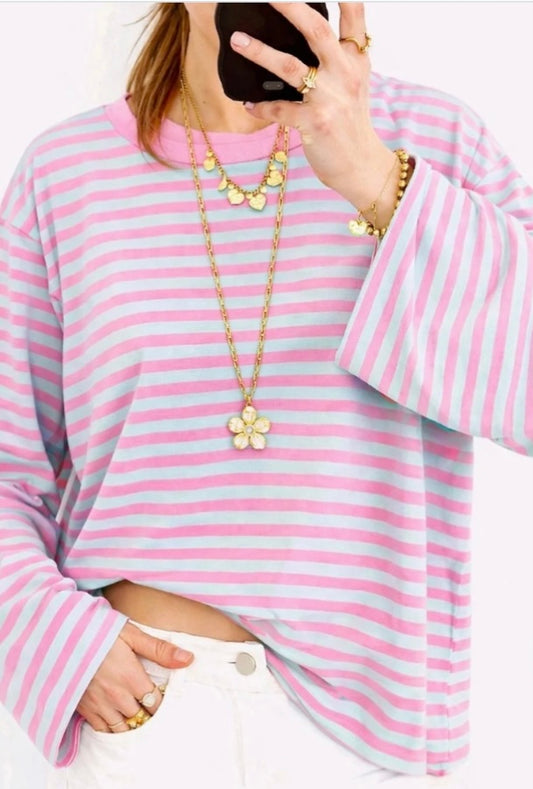 Casual stripe longsleeve Roze/groen