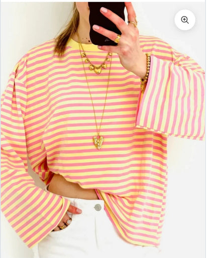 casual stripe longsleeve Roze/geel
