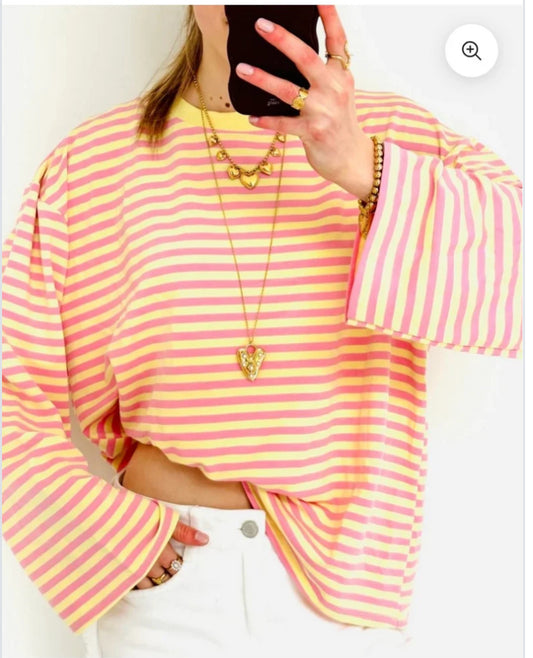 casual stripe longsleeve Roze/geel