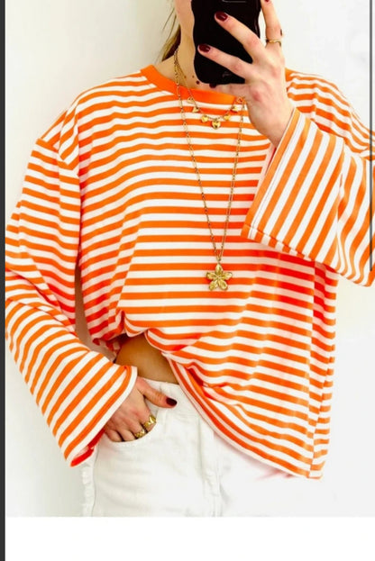 Casual stripe longsleeve oranje