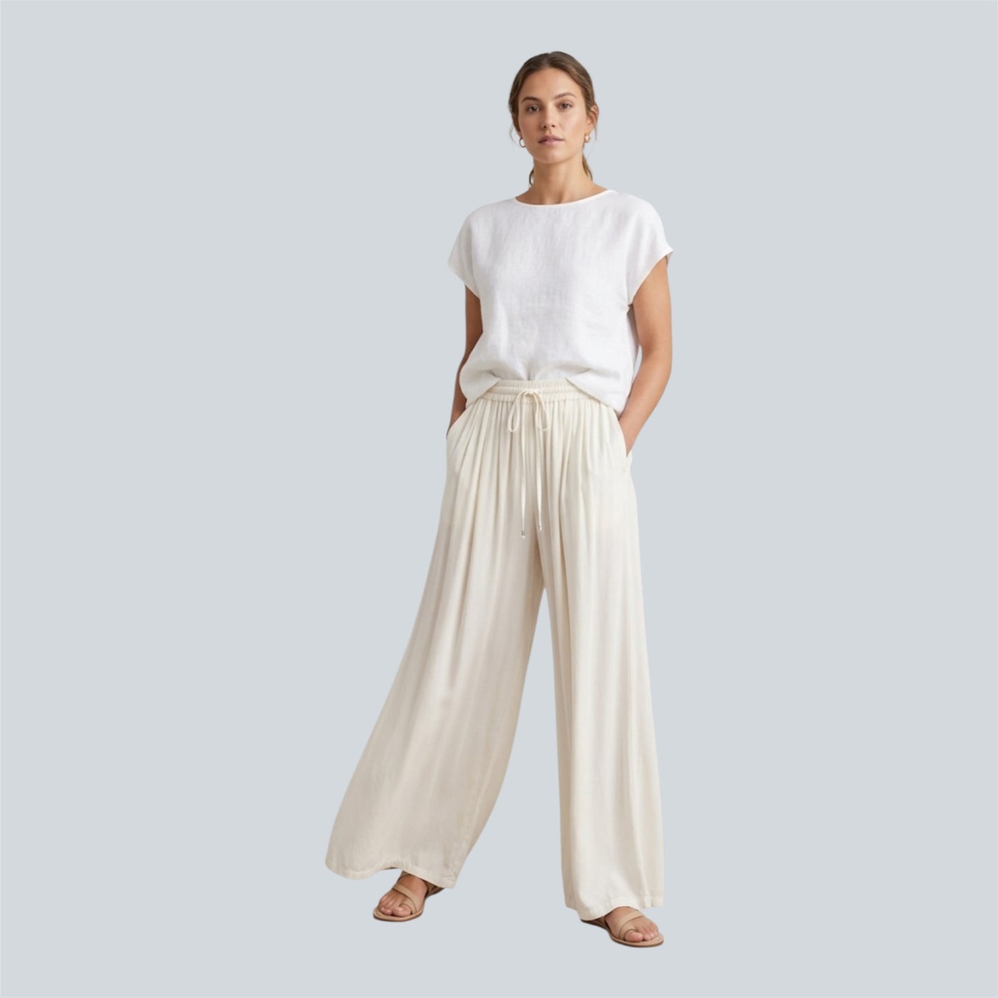 Palazzo pantalon Crèmekleurige 100% Viscose